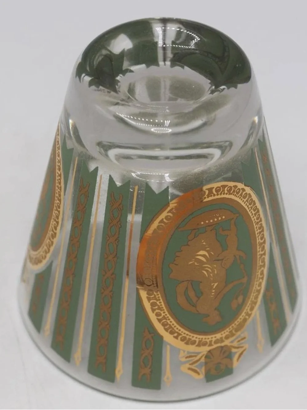 CERA Lot of 6 Athena & Cupid Green & Gold Double Shot Glasses